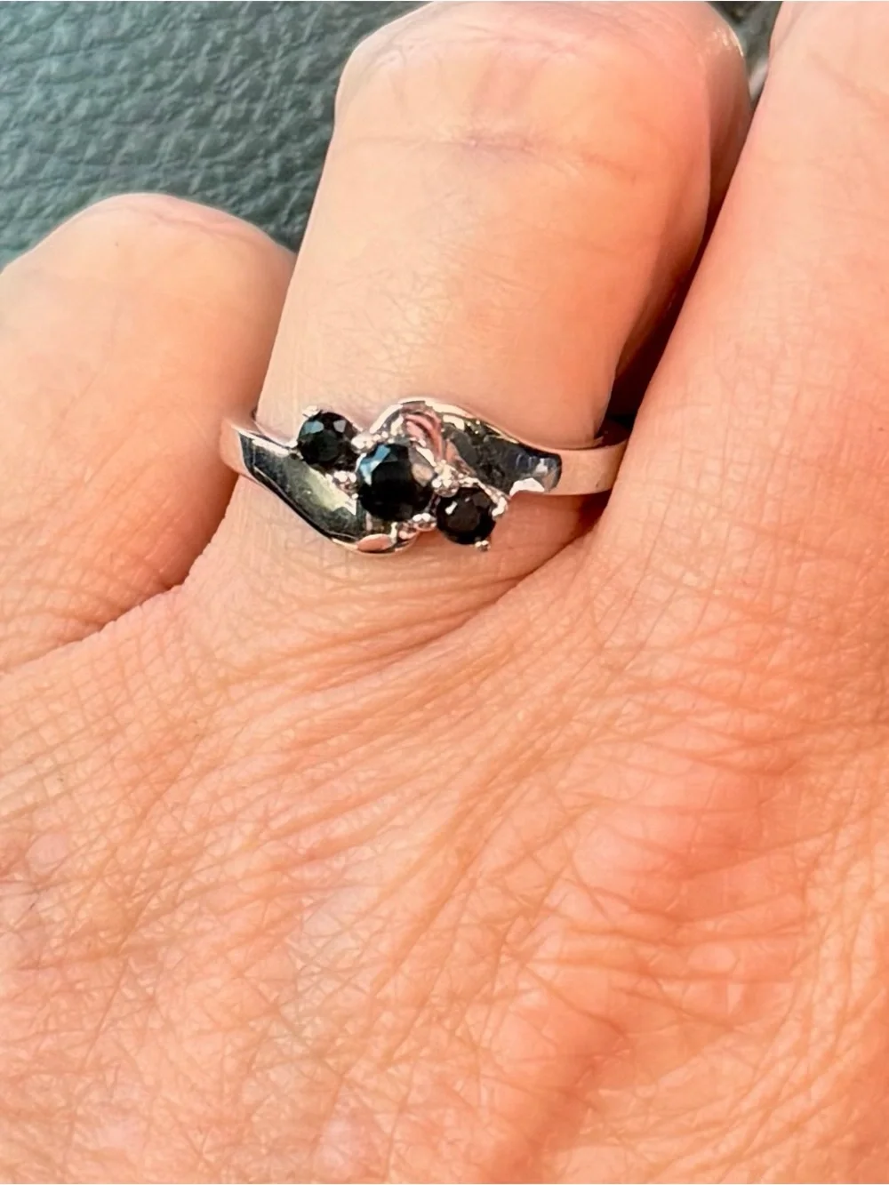 14K White Gold/925 Sterling Silver Black Sapphire Ring